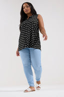 טישירט במידות גדולות ללא שרוולים צווארון פולו פרטי כפתורים דוגמת נקודות 303958