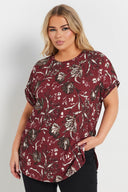 טישירט במידות גדולות שרוול קצר צווארון עגול עם הדפס 303841