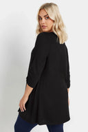 חולצה במידות גדולות צווארון V מעוטרת באבנים שרוולים מכווצים 322223