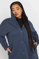 ז'קט במידות גדולות קפוצ'ון כיסים כפתורים קדמיים ארוך 303763