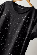 טישירט במידות גדולות צווארון עגול קצר מעוטרת באבנים 615350