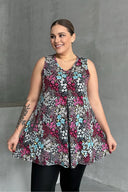 חולצה במידות גדולות צווארון V חולצה ללא שרוולים דוגמת פרחים 302261