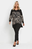 חולצה במידות גדולות צווארון V שרוול ארוך שסע קולר עם גומי 303724