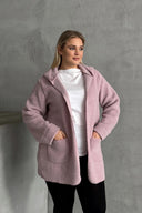 קפוצ׳ון במידות גדולות שרוול ארוך פלוש פתוח עם כיסים 97-14