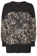 חולצה במידות גדולות צווארון V שרוול ארוך שסע קולר עם גומי 303724