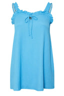 חולצה במידות גדולות צווארון רחב כתפיות פרנזים קשירה מקדימה 322690