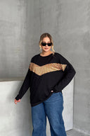 סווטשירט במידות גדולות שרוול ארוך צווארון עגול עם הדפס 300282