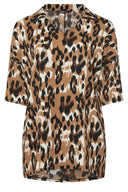 חולצה ארוכה במידות גדולות צווארון חולצה חצי שרוול חיתוך מכפלת אסימטרי 303633