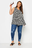 חולצה במידות גדולות חולצה ללא שרוולים צווארון V עם הדפס לייקרה 321734