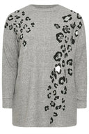 סוודר במידות גדולות שרוול ארוך דוגמת נמר בד במרקם 322221