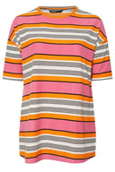 טישירט במידות גדולות דוגמת פסים שסעים בצדדים 303505