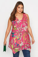 חולצה במידה גדולה ללא שרוולים עם גזרה אסימטרית ודוגמת עלים 300955