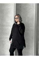 קפוצ׳ון במידות גדולות שרוול ארוך כיס קנגורו שסעים בצדדים 300372