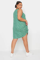 שמלה קצרה במידות גדולות צווארון V חולצה ללא שרוולים דוגמת פרחים 303194