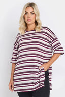 טישירט במידות גדולות שסעים בצדדים שרוול קצר צווארון עגול עם פסים 303668