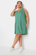 שמלה קצרה במידות גדולות צווארון V חולצה ללא שרוולים דוגמת פרחים 303194