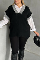 סוודר במידות גדולות צווארון V שרוול קצר טריקו 302139