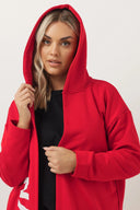 קרדיגן ארוך  במידות גדולות קפוצ'ון דוגמת כתוב שרוול ארוך ללא כיסים 303982