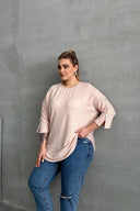 סוודר במידות גדולות חצי שרוול צווארון עגול פרטי כפתורים 303072