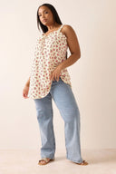 חולצה במידות גדולות דוגמת פרחים צווארון מרובע חולצה ללא שרוולים 322688