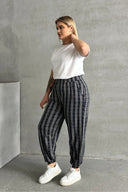 מכנסיים במידות גדולות גומי במותן גומי בשוליים עם כיסים דוגמת פסים 89-71