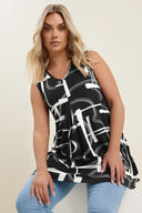 חולצה במידות גדולות צווארון V חולצה ללא שרוולים עם הדפס אבסטרקט 304105