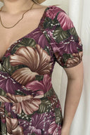 שמלה במידות גדולות שרוול קצר צווארון פרינסס דוגמת פרחים מקסי 74-80