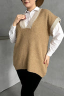 סוודר במידות גדולות צווארון V שרוול קצר טריקו 302135