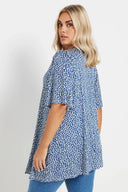 חולצה במידות גדולות צווארון V שרוול קצר גזרה מתרחבת עם הדפס 303624