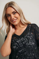 טישירט במידות גדולות צווארון V חולצה ללא שרוולים תחרה ללא בטנה 304094