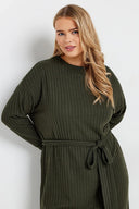 שמלה במידות גדולות חגורה במותן גזרה ישרה בד במרקם שרוול ארוך ללא בטנה מידי 322196