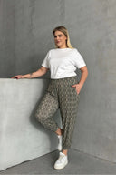 מכנסיים במידות גדולות גומי במותן גומי בשולי הקרסול עם הדפס עם כיסים 303301