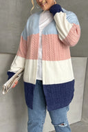 קרדיגן במידות גדולות שרוול ארוך ללא סגירה בחזית בלוקים צבעוניים 302147
