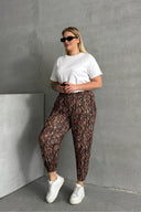 מכנסיים במידות גדולות גומי במותן גומי בשולי הקרסול עם הדפס עם כיסים 74-77