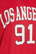 טישירט במידות גדולות צווארון V שרוול קצר עם הדפס רשת 303494