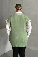 סוודר במידות גדולות צווארון V שרוול קצר טריקו 302136