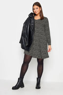 שמלה קצרה  במידות גדולות צווארון V שרוול ארוך עם הדפס 302737