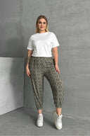 מכנסיים במידות גדולות גומי במותן גומי בשולי הקרסול עם הדפס עם כיסים 303301