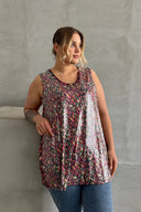 חולצה במידות גדולות צווארון V עם הדפס פאייטים ללא שרוולים 302386