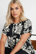 חולצה במידות גדולות שרוול קצר צווארון עגול עם דוגמת פרחים 322001