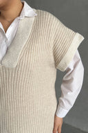 סוודר במידות גדולות צווארון V שרוול קצר טריקו 302137