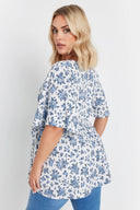 חולצה במידות גדולות צווארון V פרטי קשירה דוגמת פרחים מעטפת 321934