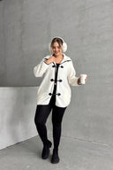 מעיל במידות גדולות סגירה קדמית כיסים שרוול ארוך פלוש 301816