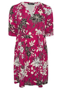 שמלה במידות גדולות צווארון V שרוול קצר דוגמת פרחים מיני 304079