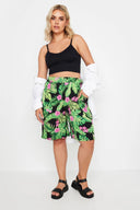 שורט רחב במידות גדולות גומי במותן עם הדפס עם לייקרה 145102