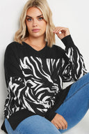 חולצה במידות גדולות עם הדפס שרוול ארוך גזרה ארוכה בד גמיש 303057