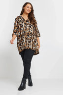 חולצה ארוכה במידות גדולות צווארון חולצה חצי שרוול חיתוך מכפלת אסימטרי 303633