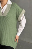 סוודר במידות גדולות צווארון V שרוול קצר טריקו 302136