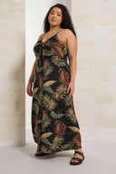 שמלה במידות גדולות מקסי דוגמת עלים ללא שרוולים כתפיות מחשוף 303485