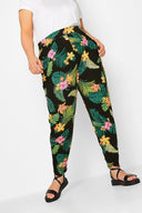 מכנס במידות גדולות מכפלת צרה עם הדפס עם כיסים גזרת גזר עם לייקרה 143447